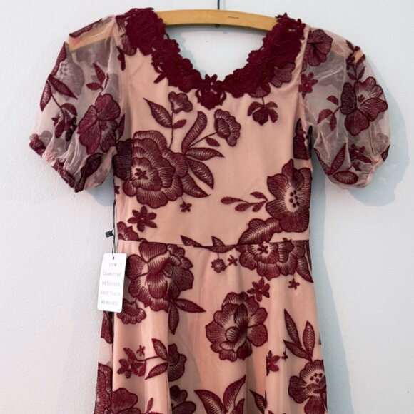 AS IS Joyfolie MIA JOY girls Verona burgundy LACE floral sharkbite formal bridal - Picture 7 of 15